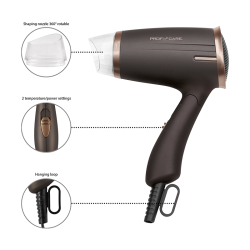 Sèche-cheveux pliable 1400W Proficare marron PC-HT 3009 Marron